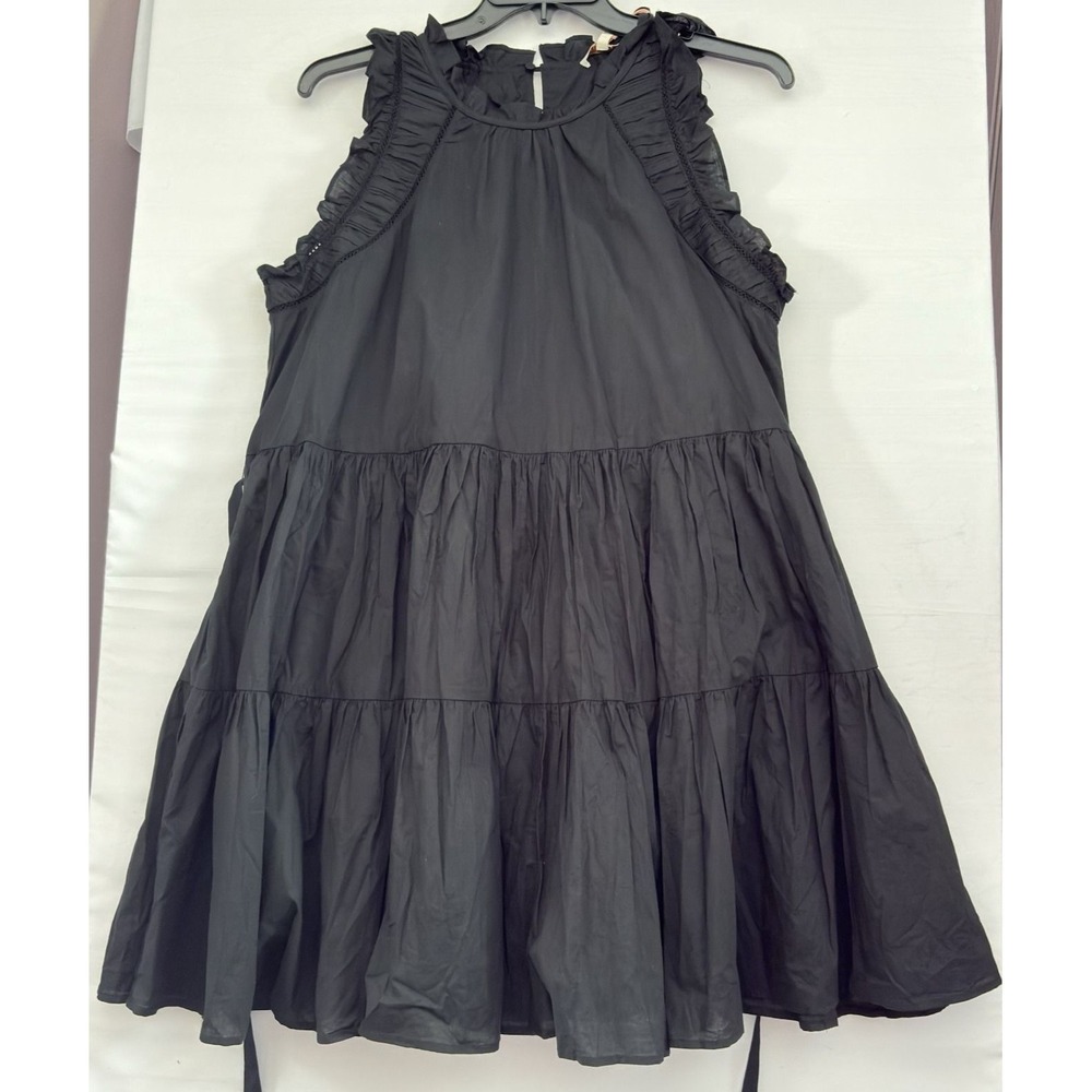 Skies Are Blue Womens Black Sleeveless Ruffle Poplin Mini Dress‎ Large NwT